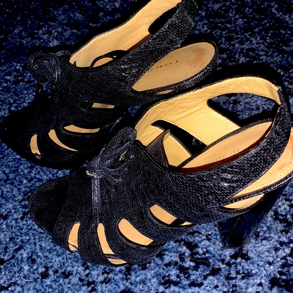 Coach Moreen Black Lace Up Leather Heel Sandal 8